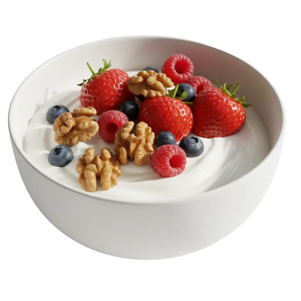 Yogur griego + frutos rojos + nueces